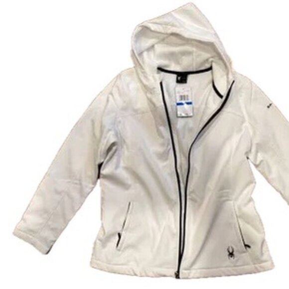 SPYDER Active White Hooded Lined Zip Jacket Water Resistant Reflective Wm S NEW - Picture 10 of 11